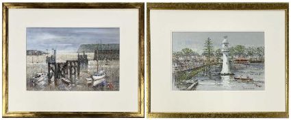 JAMES WOLFENDEN two pastel and gouache - 'Penarth Head', 32 x 48cms and 'Roath Park', 25 x 40cms and