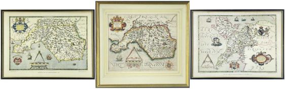 SAXTON (CHRISTOPHER) Glamorgan..., 17th Century double page engraved map with later hand colour,