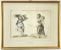 FRANCIS WHEATLEY (1747-1801) watercolour - children on country lane, one carrying gathered wood, the
