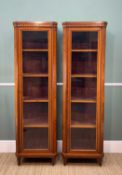 GOOD PAIR 19TH CENTURY SATINWOOD & EBONY STRUNG NARROW DISPLAY CABINETS, with harewood banding,