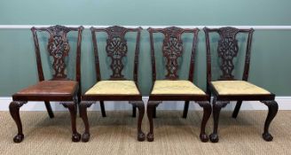 SET FOUR GEORGE III STYLE MAHOGANY DINING CHAIRS, in the Chippendale taste, with interlaced