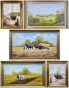 PHILIP MARCHINGTON (20th Century) oils on board, The Plough, The Haywain, and three other landscapes
