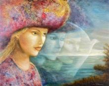 RINA SUTZKEVER oil on board - Thoughts, signed, artists label verso, 41 x 51cms