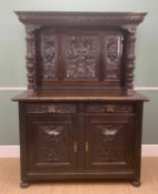 19TH CENTURY RENAISSANCE REVIVAL CARVED OAK SIDEBOARD, with 'Green Man' and foliate triple