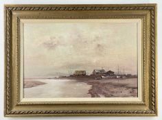 KENNETH DENTON (b. 1932) oil on board - boatyard scene, 38.5 x 58.5cmsProvenance: deceased estate