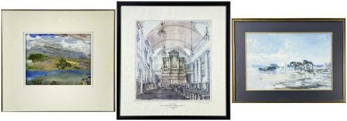 ‡ EDMUND BLAMPIED (1886-1966) mixed media - horses and cart on beach at low tide, signed and dated