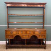 GEORGE III OAK & FRUITWOOD WELSH DRESSER, South Wales, the open potboard base below double arched