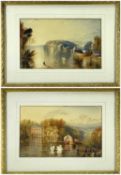 19TH CENTURY ENGLISH SCHOOL watercolours, a pair - Thames barge procession, and another similar view