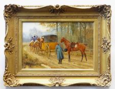 GEORGE GOODWIN KILBURNE (1839-1924) oil on panel - a highwayman and carriage entitled 'Au Revoir' on