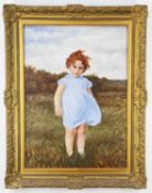EDWARDIAN SCHOOL oil on canvas - standing portrait of a red-haired infant with gust of wind
