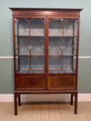 GEORGIAN-STYLE MAHOGANY CHINA CABINET, astragal glazed doors with panels beneath, on square