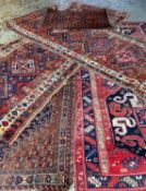 GROUP OF FIVE WOOLEN RUGS, including a runner, 421 x 118cms, small rug, 124 x 80cms, cut hall