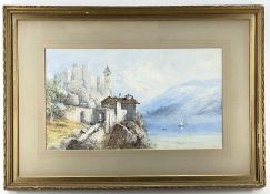 FRANK CATANO AKA EDWIN ST. JOHN (British, 1878-1961) watercolour - Italian lake scene with castle