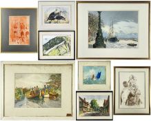 EDGAR PULLIN (20th Century) watercolours - 'Waiting at the loch', 'London embankment', 'Timber