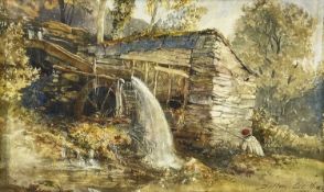 MANNER OF DAVID COX watercolour - atermill and figure, titled 'Bettws, Oct 16, 1847', 28 x