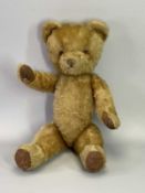 VINTAGE BLONDE MOHAIR JOINTED LIMB TEDDY BEAR - in playworn condition, 53cms L, no apparent tags