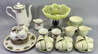 MIXED VINTAGE TEA & COFFEE WARE and an opaline glass fruit bowl on white metal dolphin stand to