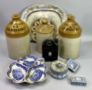 STONEWARE FLAGONS & MIXED POTTERY & PORCELAIN GROUP - to include an Asiatic Pheasant pattern meat