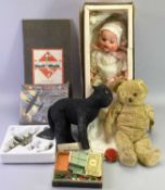 MIXED TOYS & GAMES GROUP - to include a boxed Roddy vinyl baby doll, extremely play worn teddy bear,