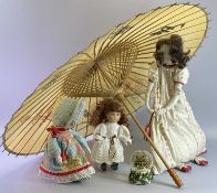 COLLECTOR'S DOLLS, musical snow globe and a Chinese paper parasol