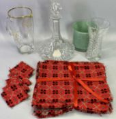 CUT GLASS SHIP'S TYPE DECANTER WITH STOPPER, other glassware and a quantity of Trefriw Woollen Mills