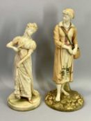 ROYAL WORCESTER FIGURINE - No 1027 of a lady, 37cms tall and another (similar unmarked), 42cms tall