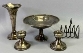 SMALL SILVER, 4 ITEMS, Birmingham hallmarks and a small four section EPNS toast rack, the silver