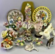 POTTERY & PORCELAIN FLORAL ORNAMENTAL WARE and three Goebel and other continental figurines,