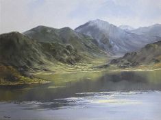 J P WILLIAMS oil on canvas titled verso 'Llyn Dinawedd', signed, 44 x 59cms