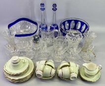 BOHEMIAN TYPE BLUE CUT DECANTERS WITH STOPPERS, bowls, further cut glass and other glassware and a