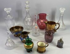 CUT & OTHER GLASS DECANTERS, Cranberry and other colourful glassware, Victorian copper lustre and
