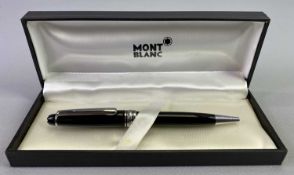 MONT BLANC MEISTERSTUCK BALLPOINT PEN IN BLACK - with silvered metal trim and pocket clip, 13.5cms