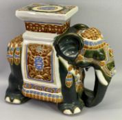 CHINESE POTTERY ELEPHANT GARDEN SEAT - in Majolica type glazes, 37.5cms H, 42cms approx L