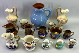 GAUDY WELSH, VICTORIAN COPPER LUSTRE and other colourful pottery jugs, 23.5cms H the tallest