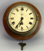 SMITHS ASTRAL SHIP'S BULKHEAD WALL CLOCK with key, the dial set with Roman numerals, the movement