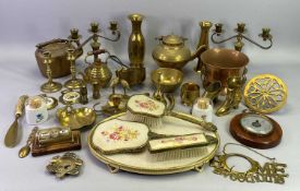 VINTAGE & LATER BRASS/COPPER ORNAMENTAL WARE, filigree brass dressing table set and other items of