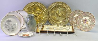 MIXED POTTERY & OTHER COLLECTABLES GROUP to include two brass 'Take Courage' repousse advertising