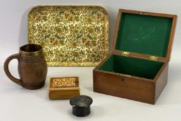 MIXED WOODS COLLECTABLES GROUP - 5 items to include an Irish bog oak lidded circular box with
