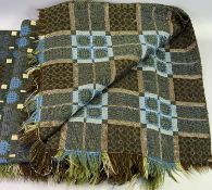 VINTAGE WELSH WOOL BLANKET - having traditional reversible pattern in dark greens, browns and