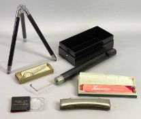 SWANEE WHISTLE OR LOTUS FLUTE, two harmonicas and other mixed collectables to include a small