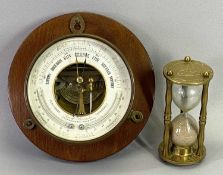 J ULLMANN & CIE PARIS-CHINA ANEROID BAROMETER and a modern brass sand clock, the barometer brass