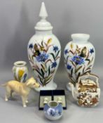 CHINA ASSORTMENT - to include graduated Milk glass vases, 42cms the tallest (with lid), Royal