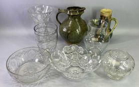CUT GLASS & OTHER VASES & BOWLS, Belgian pottery twin-handled vase and a large stoneware jug,