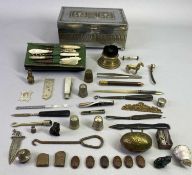 W M F CHROME PLATED CIGARETTE BOX & CONTENTS - to include a silver bladed mother of pearl fruit