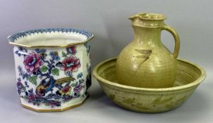 LOSOL WARE POTTERY PLANTER - Llanart pottery stoneware bowl and similar jug, 21.5cms H, 27cms