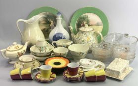 ART DECO & OTHER TEA & TABLEWARE and a decorative glass fruit set. Makers include Crown Ducal, Royal