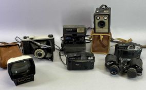 VINTAGE & LATER CAMERAS, BINOCULARS and a boxed Halina viewer for slides, cameras include a Kodak