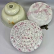 MOTTLED GLASS PENDANT LAMP SHADE and two other vintage examples