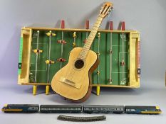 TABLETOP FOOTBALL, part train set and a child's acoustic guitar