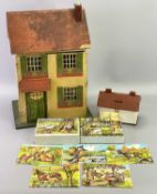 VINTAGE DOLL'S HOUSE & CONTENTS, small model of Pentre Cottage, Denbigh and a boxed set of picture